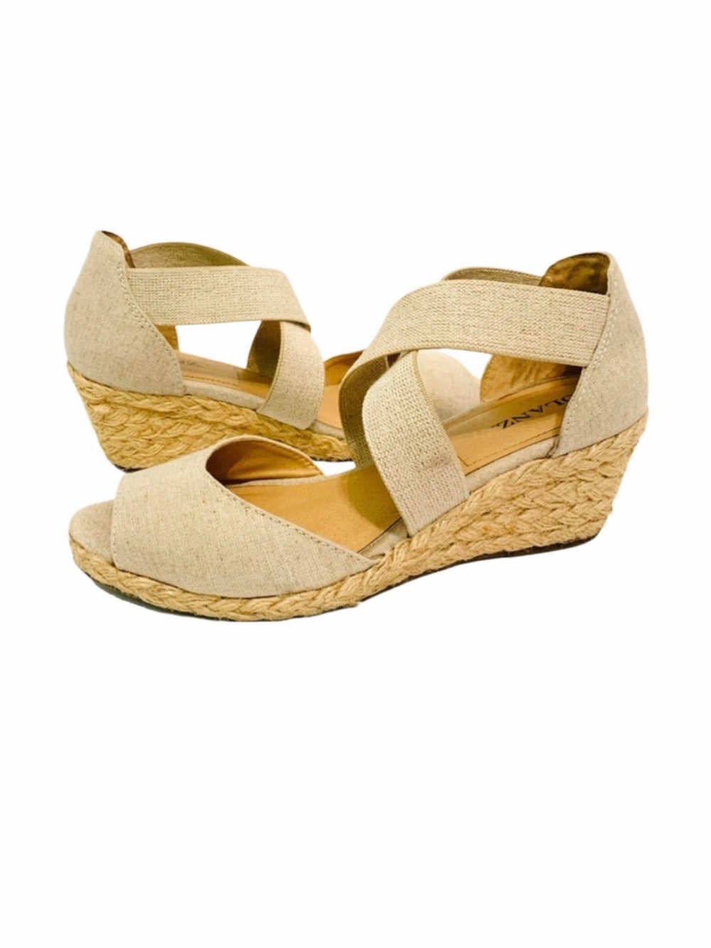 Solanz Tan Metallic Gold Helena Espadrilles With Elastic Straps Size 9 Summer